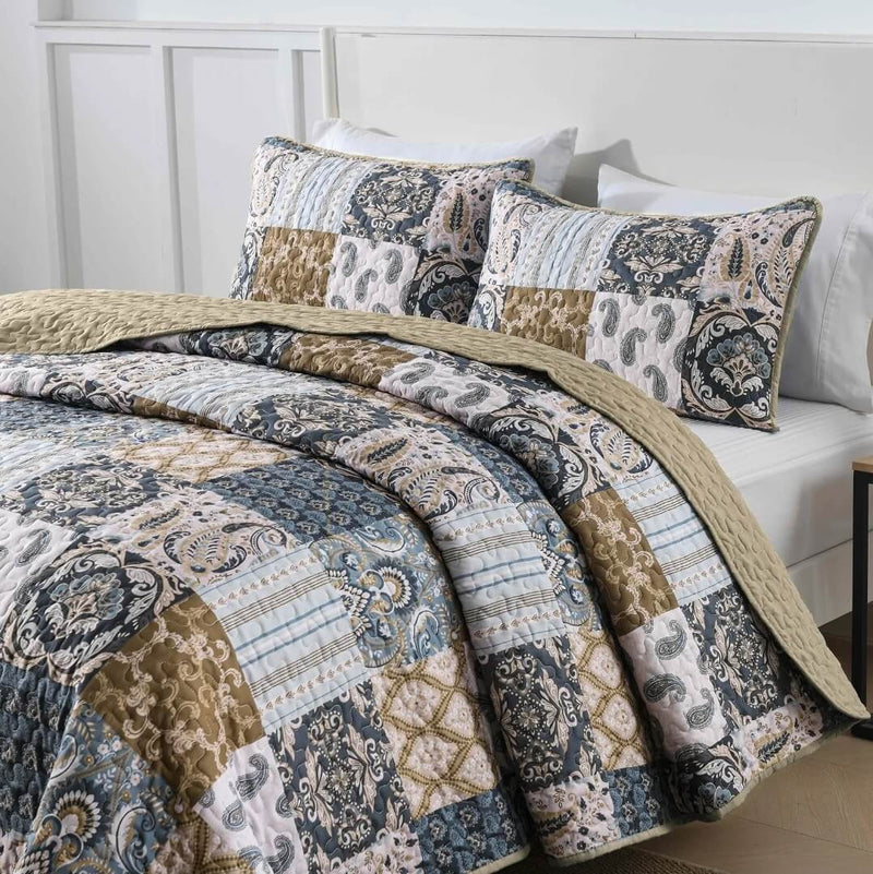 2024 Sycamore Patchwork Quilted Bedspread Coverlet Sets (3Pcs)