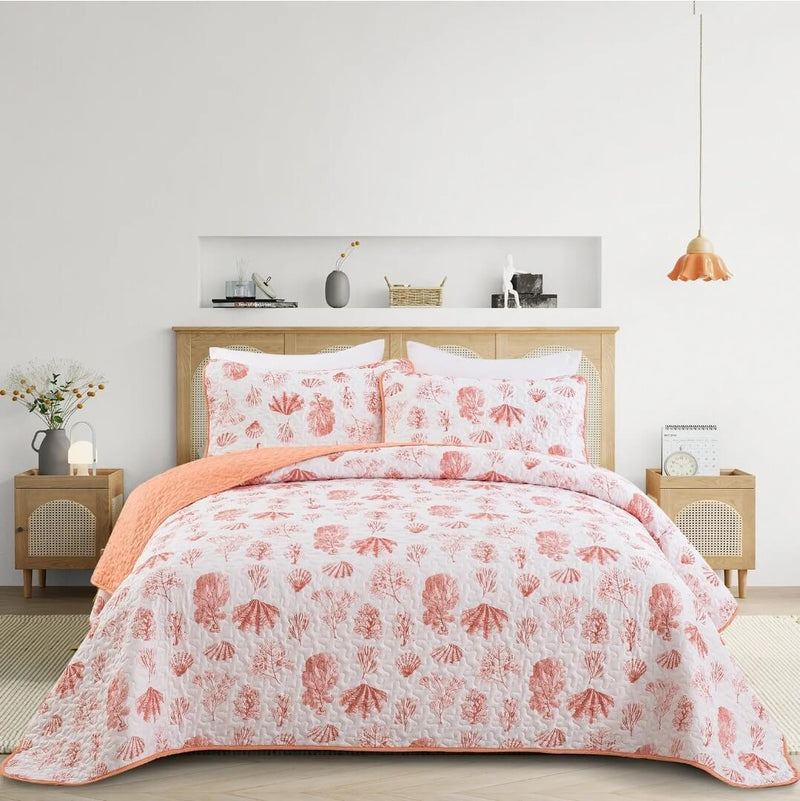 Orange Floral Bedspread Coverlet Sets (3Pcs)