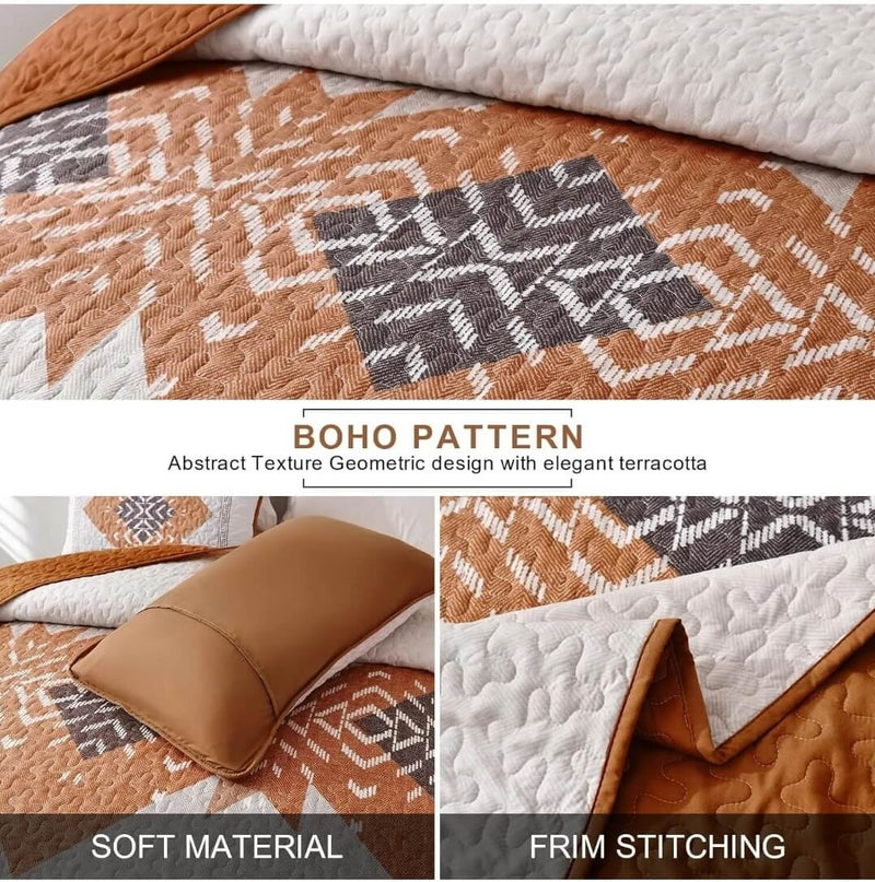 Brown Bohemian Bedspread Set-Quilted Coverlet Sets (3Pcs)