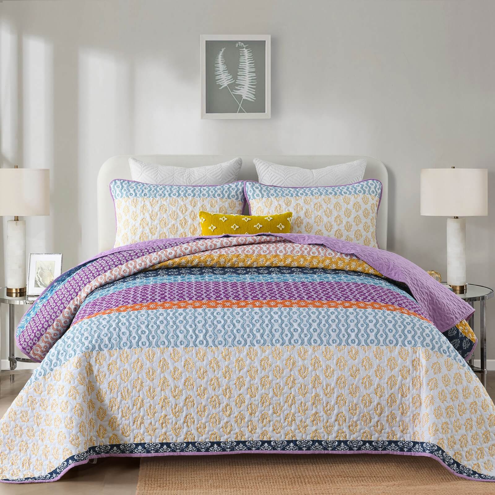 2025 Multicolor Striped Coverlet Set-Quilted Bedspread Sets (3Pcs)