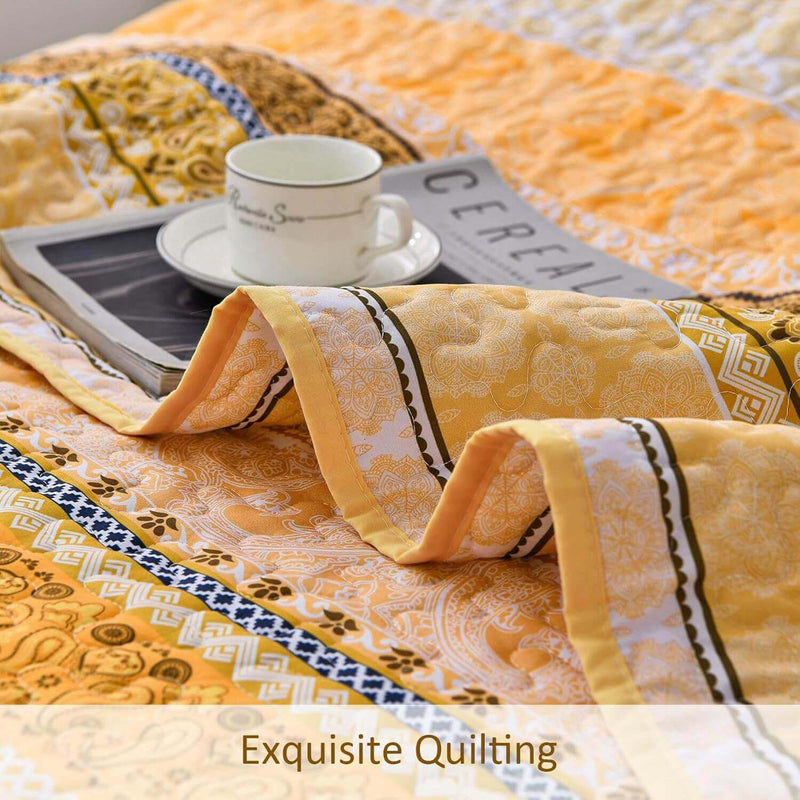 Golden Bohemian Coverlet Set -Quilted Bedspread Sets (3Pcs)