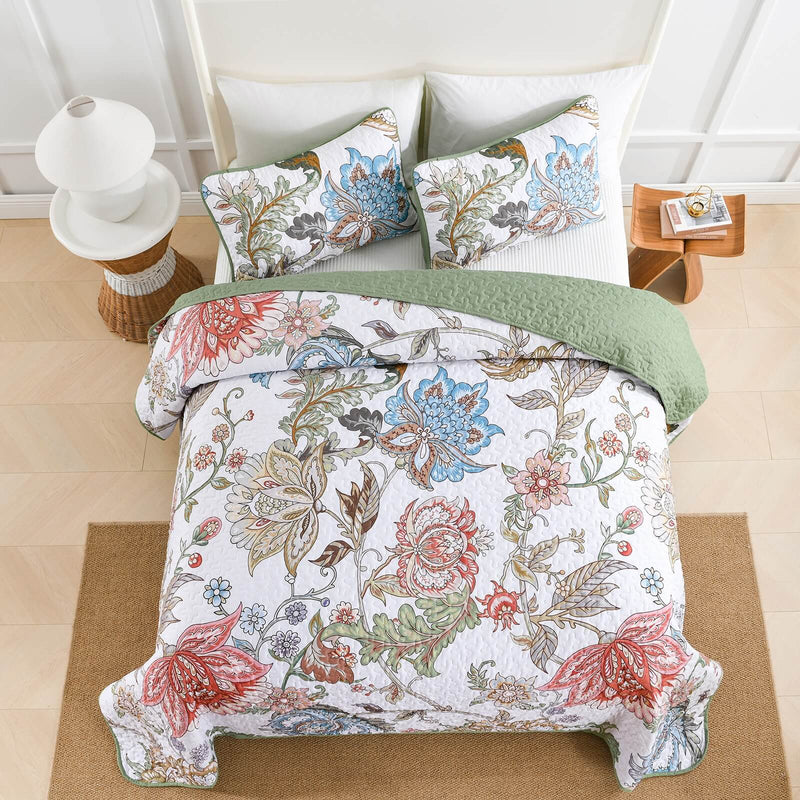 2025 Botanical Green Bedspread Coverlet Set (3Pcs)