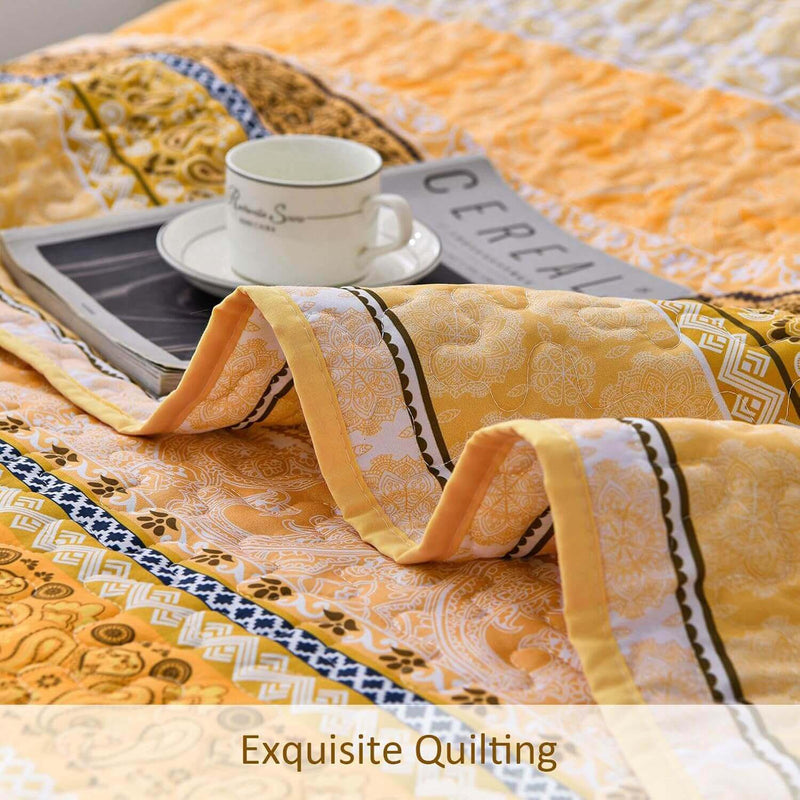 Yellow Bohemian Coverlet Set-Quilted Bedspread Sets (3Pcs)