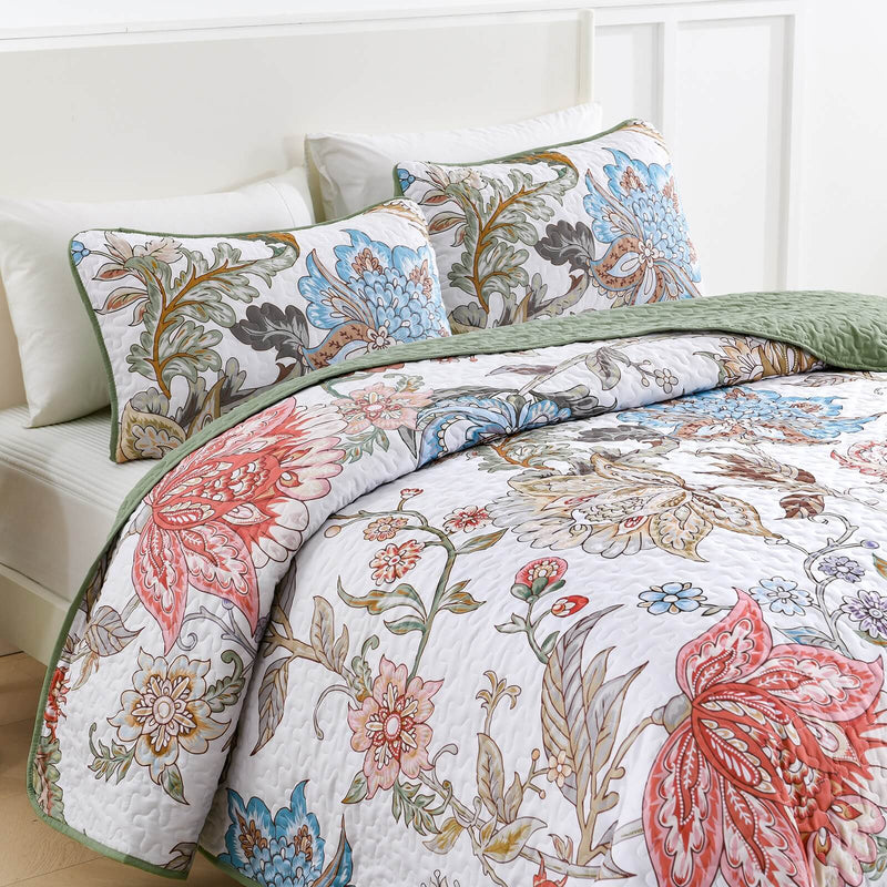 2025 Botanical Green Bedspread Coverlet Set (3Pcs)