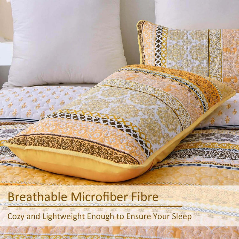 Golden Bohemian Coverlet Set -Quilted Bedspread Sets (3Pcs)