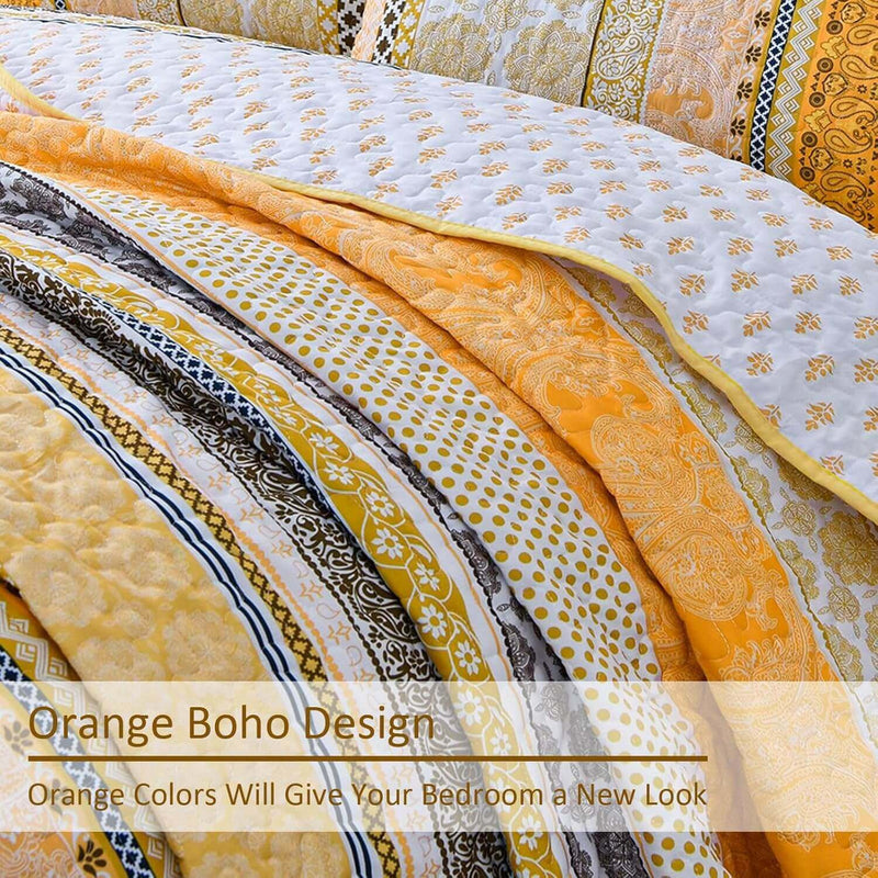 Golden Bohemian Coverlet Set -Quilted Bedspread Sets (3Pcs)