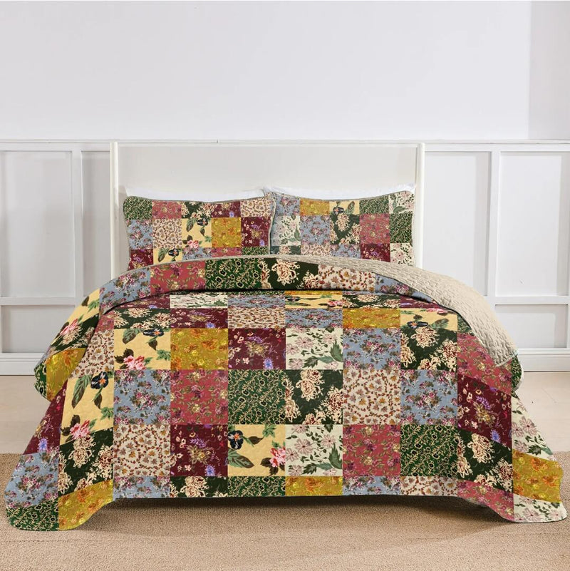 Multicolor Patchwork Coverlet Set-Quilted Bedspread Sets (3Pcs)