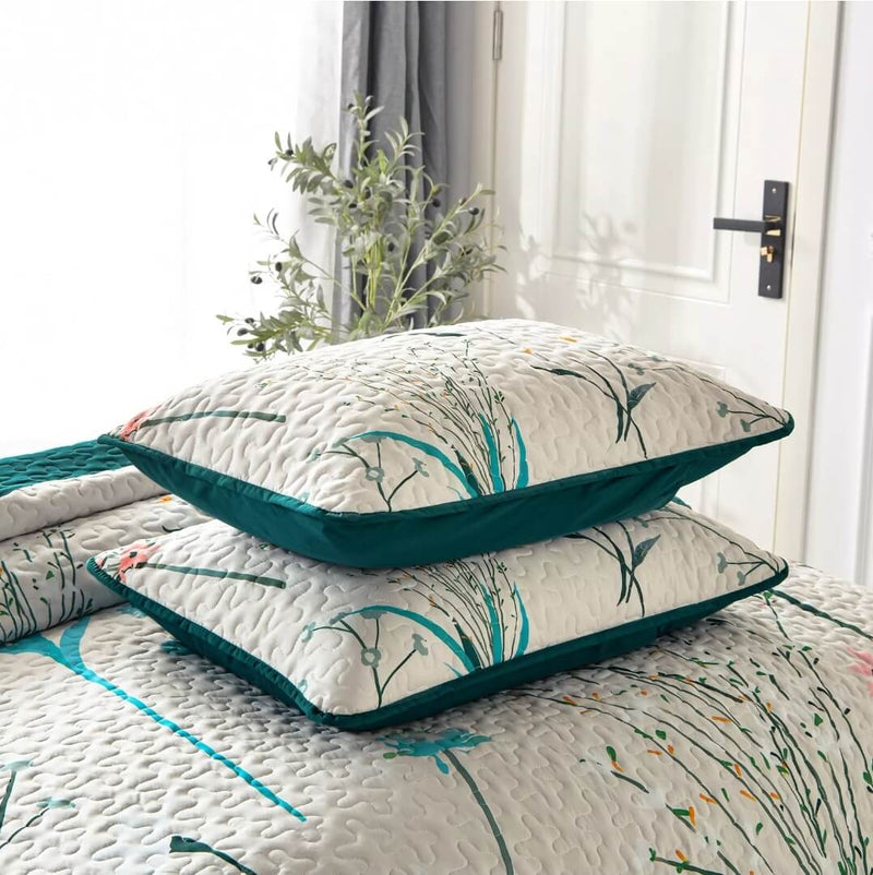 Oliver Green Floral Coverlet Set-Floral Quilted Bedspread Sets (3Pcs)