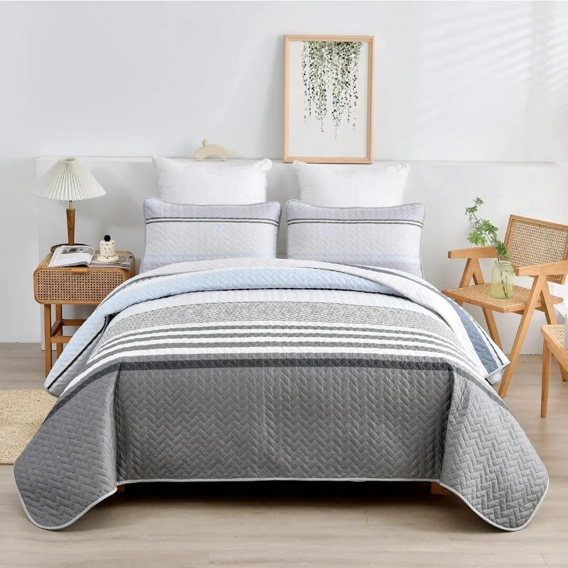 Greyish Coverlet Set-Quilted Bedspread Sets (3Pcs)