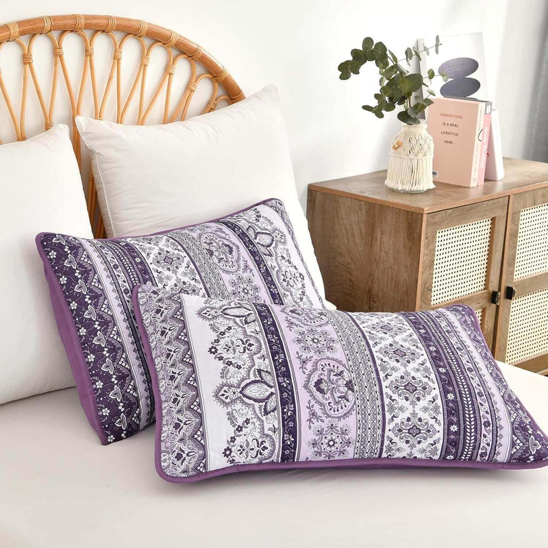 Purple Bohemian Coverlet Set-Quilted Bedspread Sets (3Pcs)