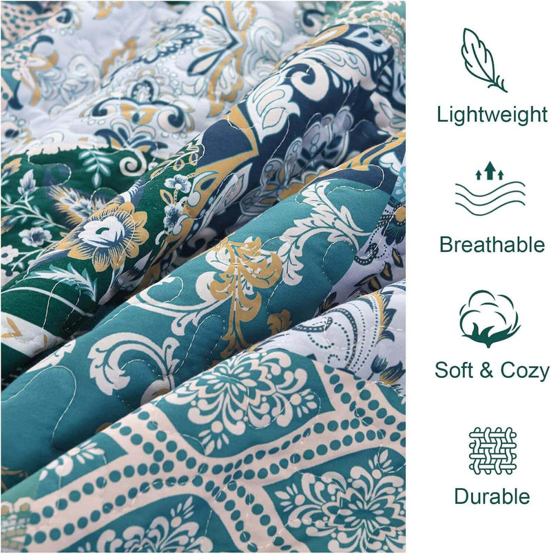 2025 Teal Green Patchwork Coverlet Set -Quilted Bedspread Sets (3Pcs)