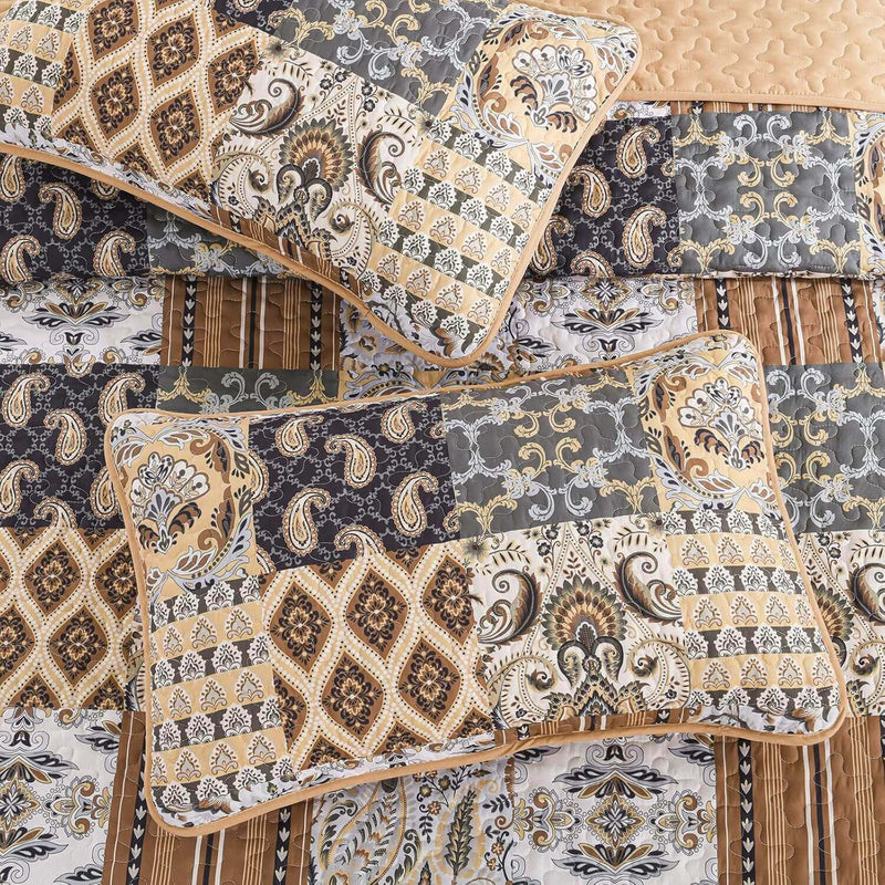2025 New Beige Patchwork Coverlet Set -Quilted Bedspread Sets (3Pcs)