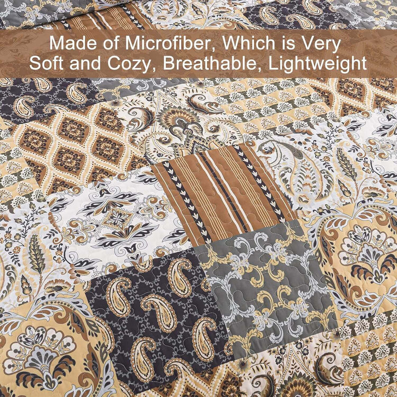 2025 New Beige Patchwork Coverlet Set -Quilted Bedspread Sets (3Pcs)