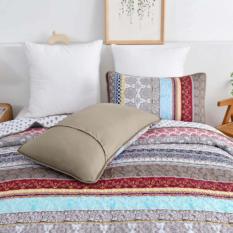 Multicolor Bohemian Coverlet Set-Quilted Bedspread Sets (3Pcs)