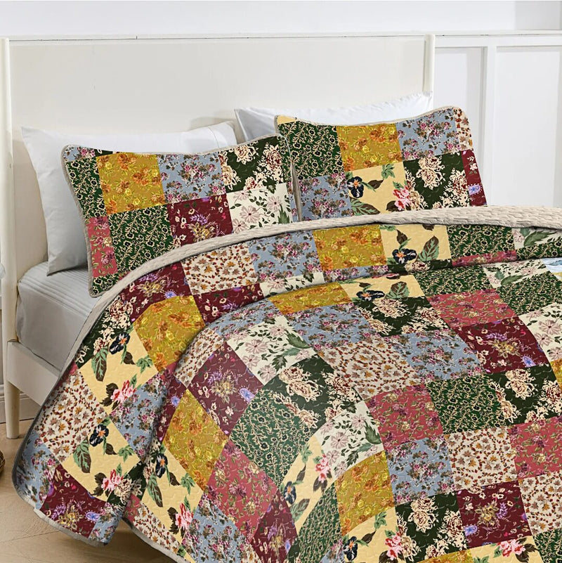 Multicolor Patchwork Coverlet Set-Quilted Bedspread Sets (3Pcs)