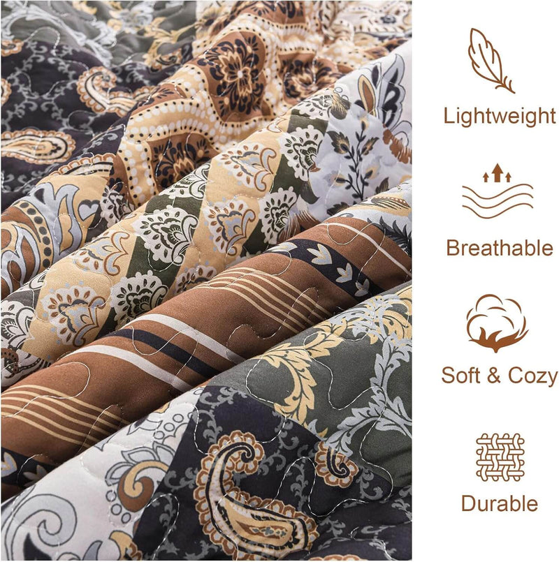2025 New Beige Patchwork Coverlet Set -Quilted Bedspread Sets (3Pcs)