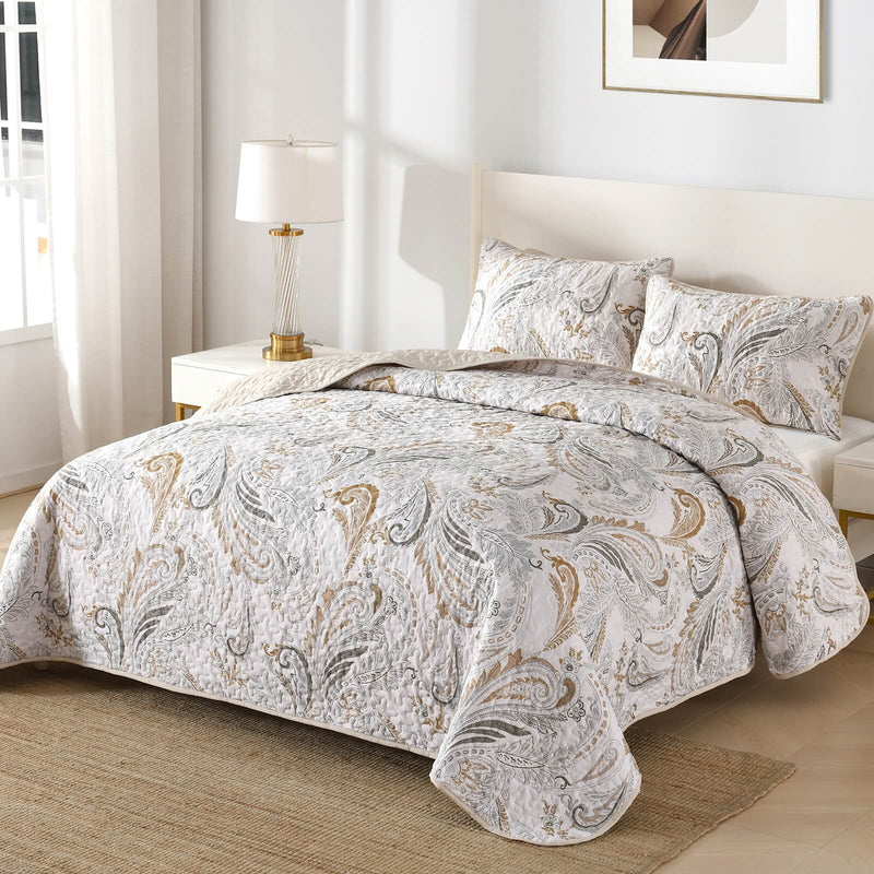 2025 Beige Patchwork Coverlet Set-Australian Summer Bedspread Sets (3Pcs)