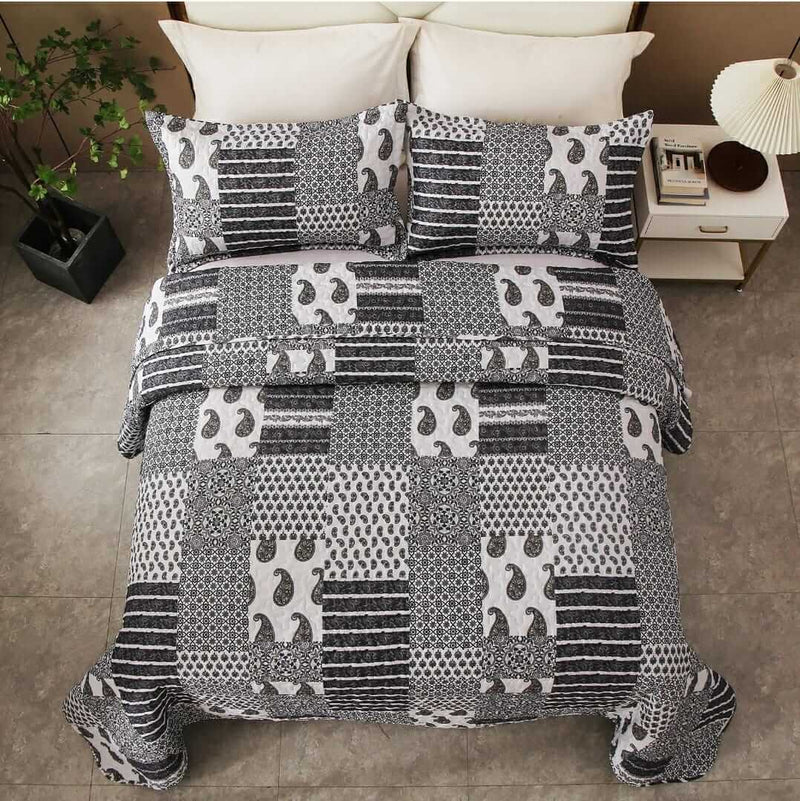Checked Grey Coverlet Set-Bedspread Quilt Set