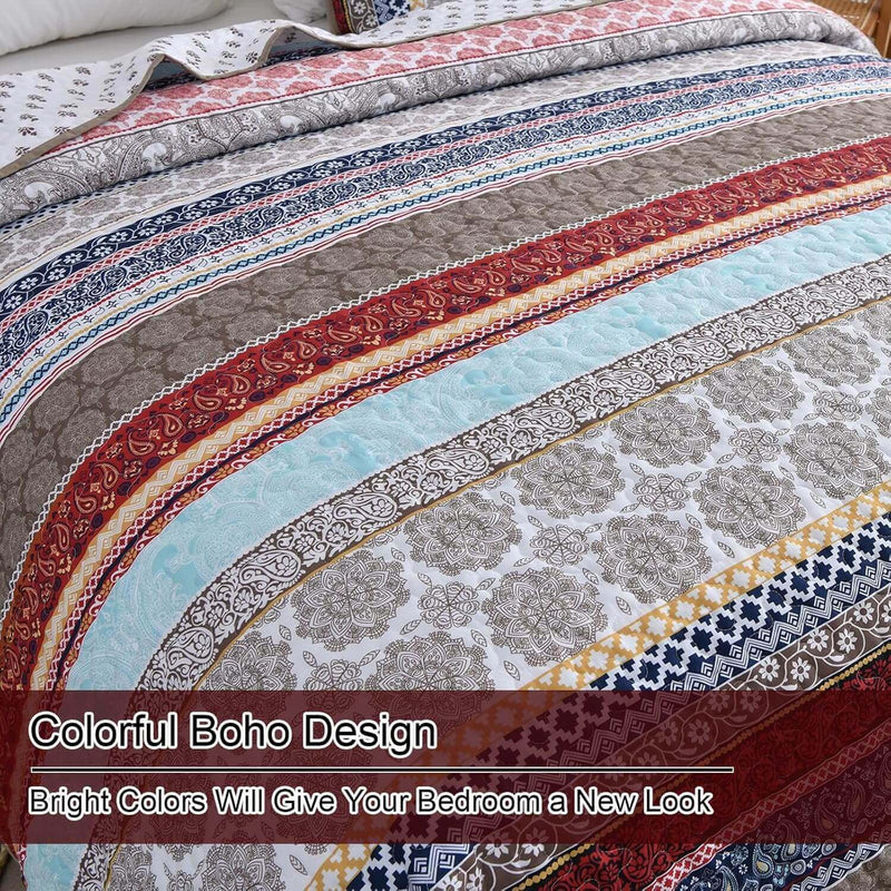 Multicolor Bohemian Coverlet Set-Quilted Bedspread Sets (3Pcs)