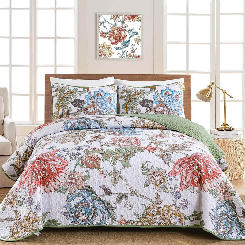2025 Botanical Green Bedspread Coverlet Set (3Pcs)