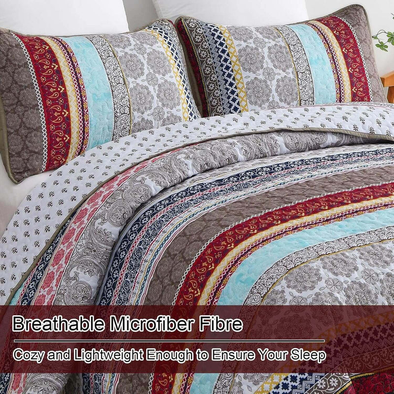 Multicolor Bohemian Coverlet Set-Quilted Bedspread Sets (3Pcs)