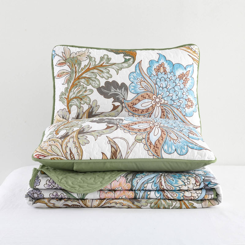 2025 Botanical Green Bedspread Coverlet Set (3Pcs)