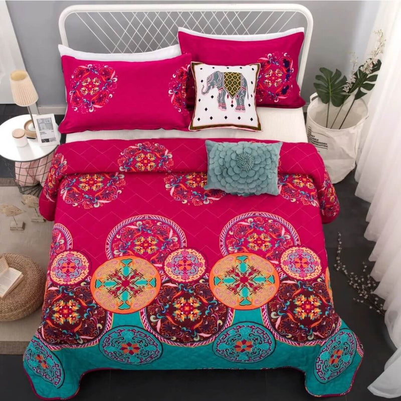 Pink Mandala Coverlet Set-Quilted Bedspread Sets (3Pcs)