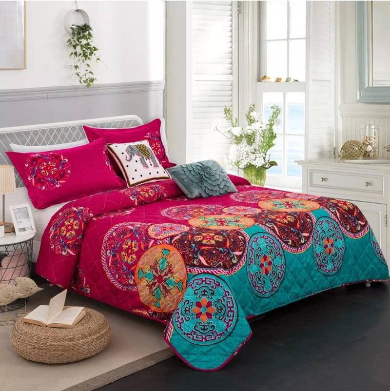 Pink Mandala Coverlet Set-Quilted Bedspread Sets (3Pcs)