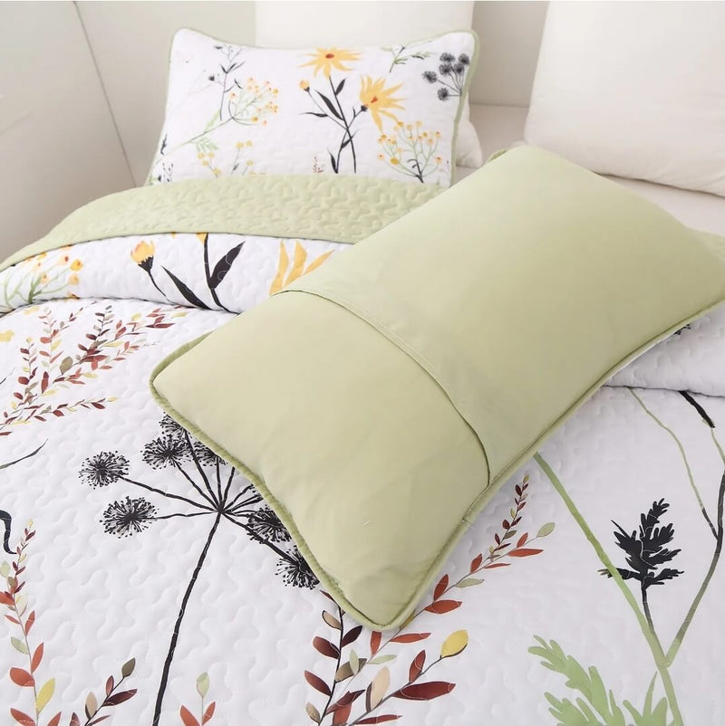 Light Green Floral Bedspread Coverlet Sets (3Pcs)