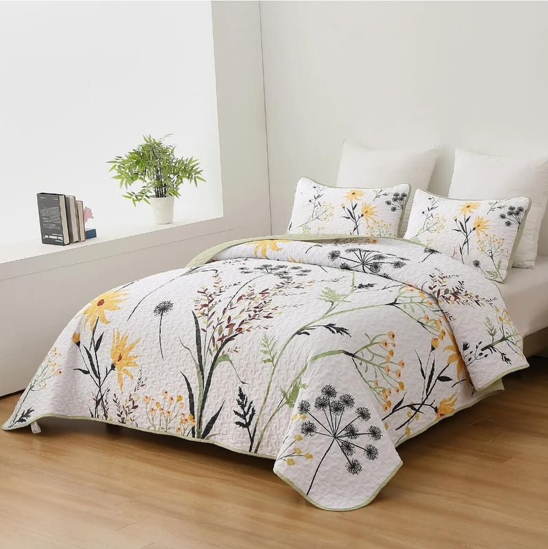 Light Green Floral Bedspread Coverlet Sets (3Pcs)