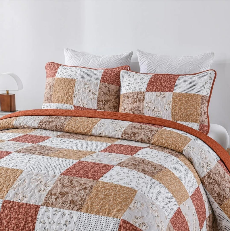 Dark Peach Coverlet Set-Quilted Bedspread Sets (3Pcs)
