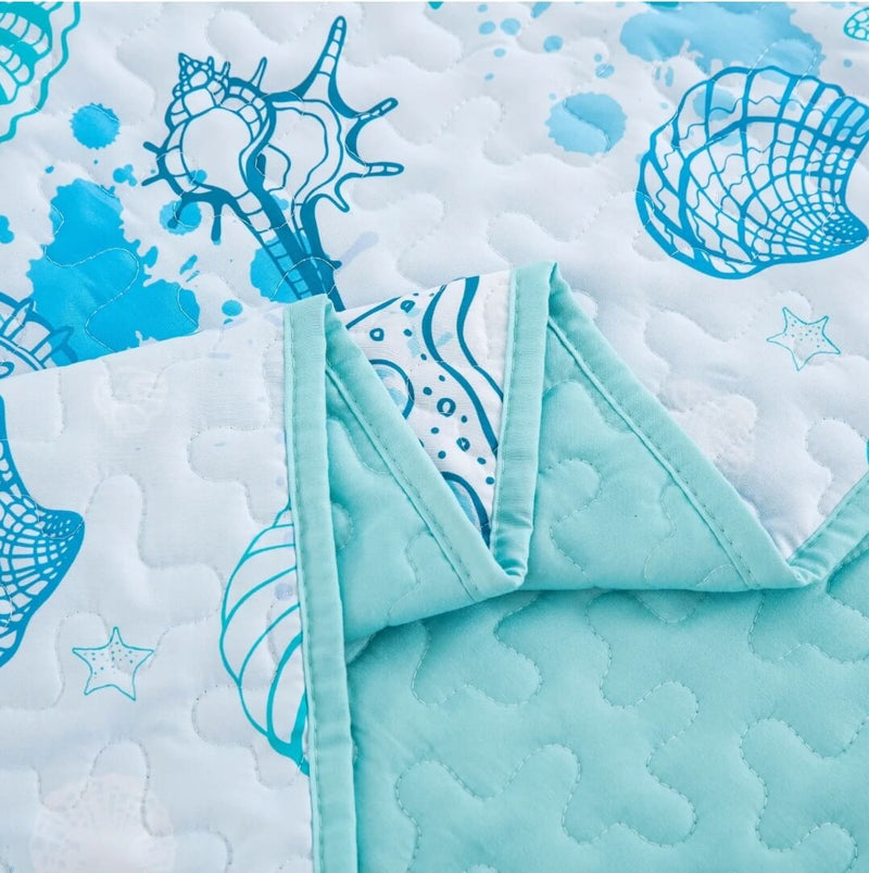 Botanical Blue Quilted Bedspread Coverlet Sets (3Pcs)