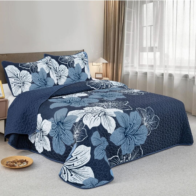 Multicolor Leaf Style Quilted Bedspread Coverlet Sets (3Pcs)