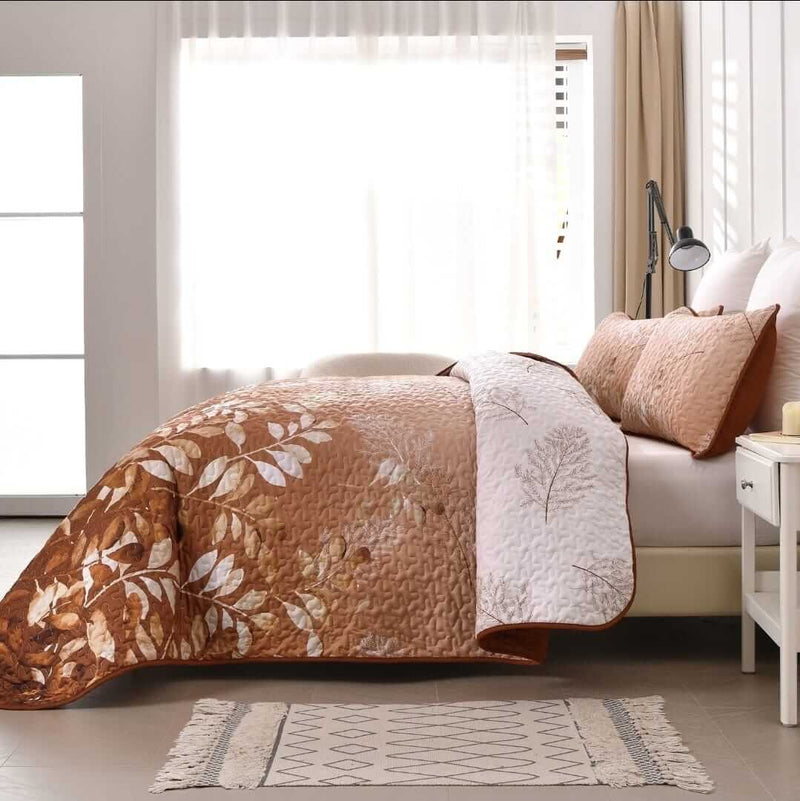 Floral Patterned Bedspread Set-3 Piece Quilted Bedding Coverlet