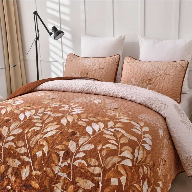 Floral Patterned Bedspread Set-3 Piece Quilted Bedding Coverlet