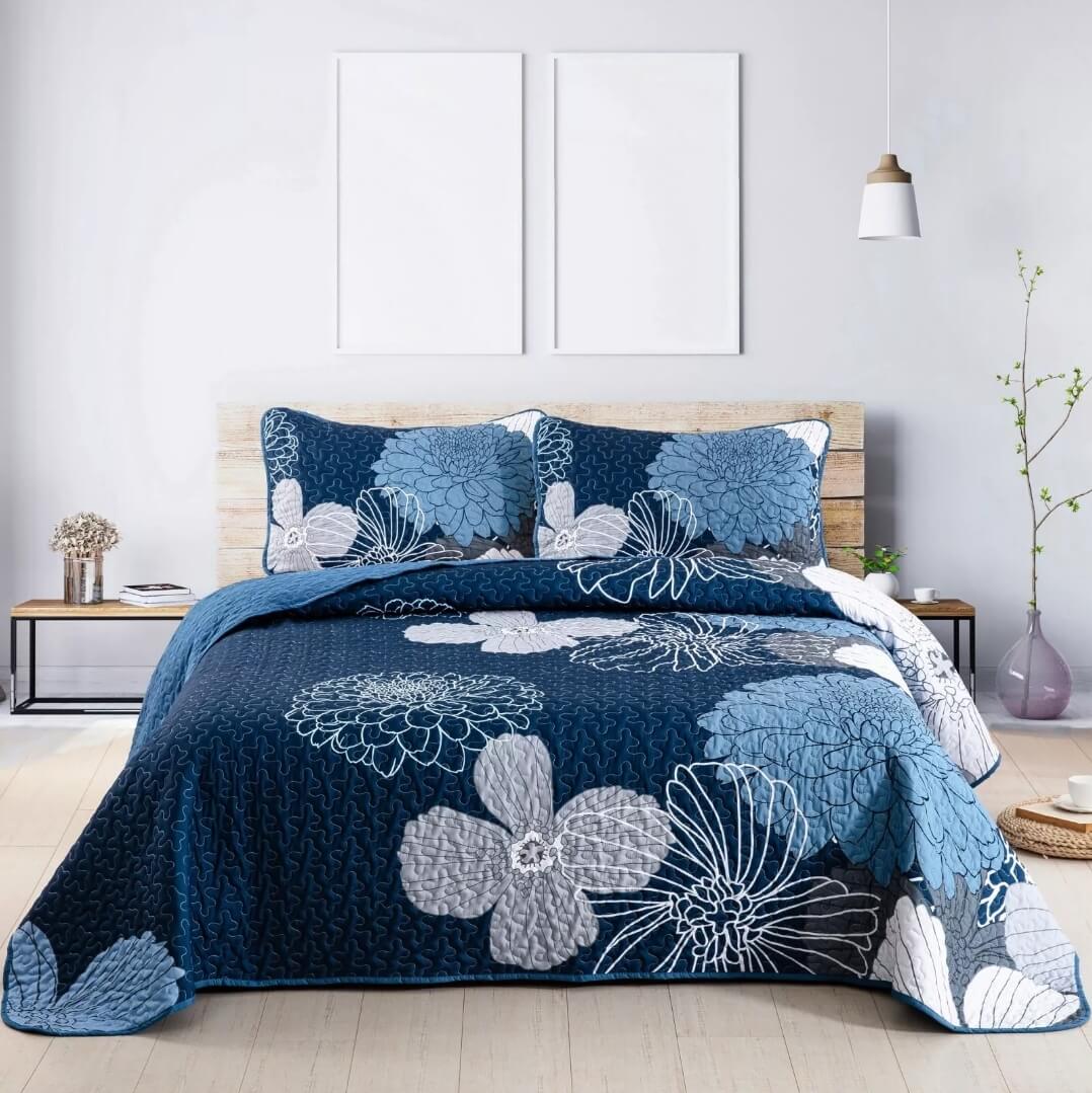 Blue Bedspread Coverlet Set-Quilted Bedding Sets (3Pcs)