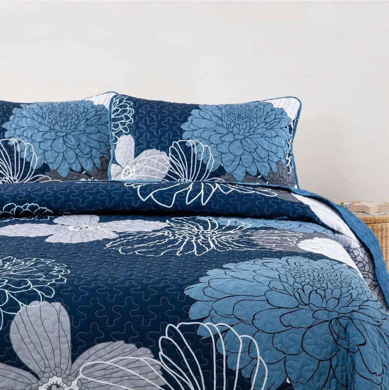 Blue Bedspread Coverlet Set-Quilted Bedding Sets (3Pcs)