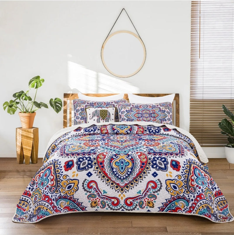 INDIAN Bohemian Coverlet Set-Quilted Bedspread Sets (3Pcs)