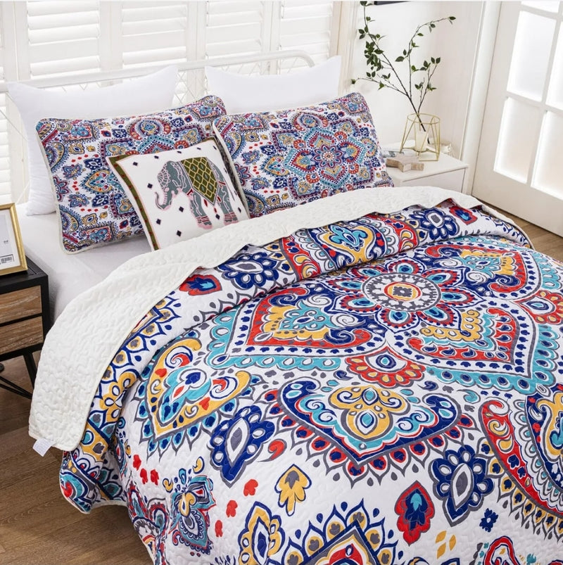 INDIAN Bohemian Coverlet Set-Quilted Bedspread Sets (3Pcs)