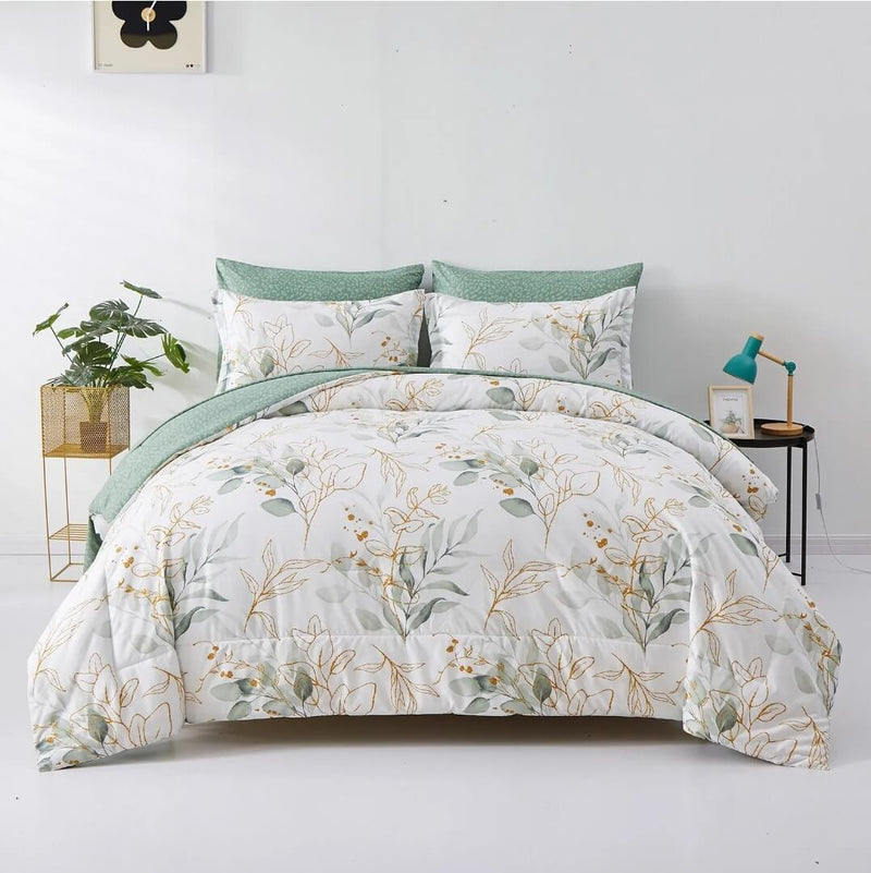 Bamboo Green Comforter Set-Floral Quilt Set (3Pcs)