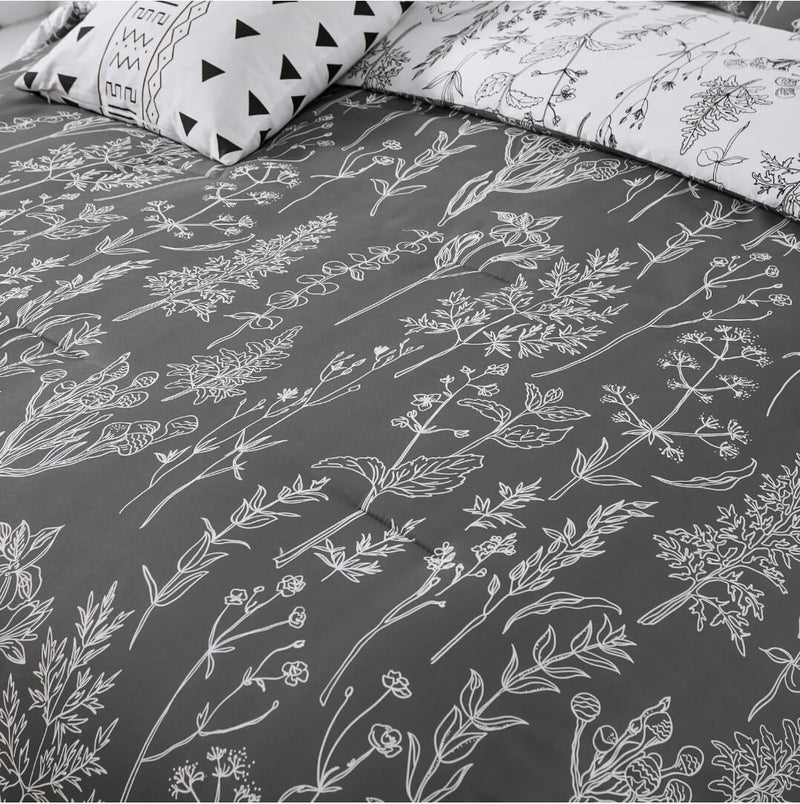 Grey Floral Comforter Set-Quilt Set (3Pcs)