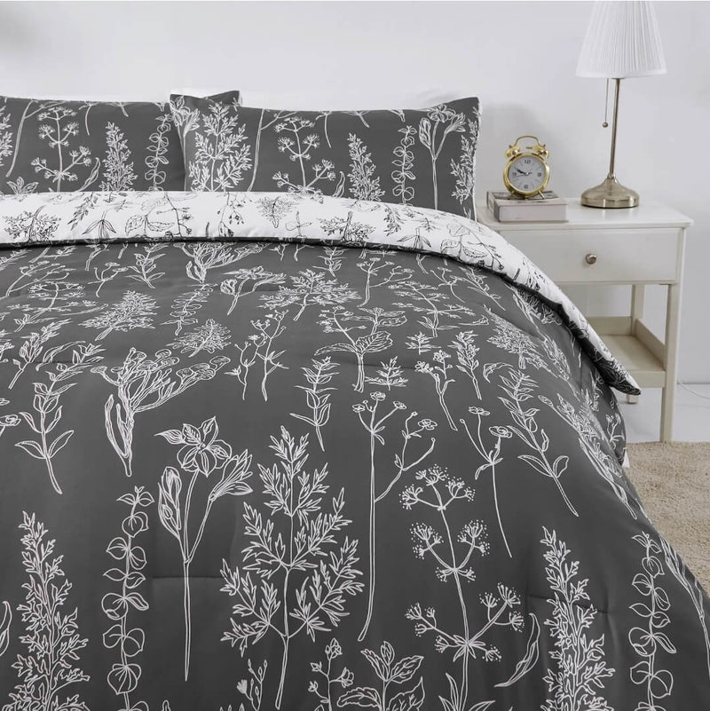 Grey Floral Comforter Set-Quilt Set (3Pcs)