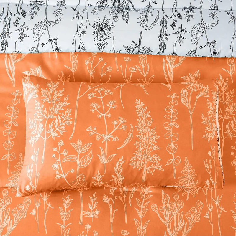 Orange Floral Style Reversible Comforter Set-Quilt Set (3Pcs)