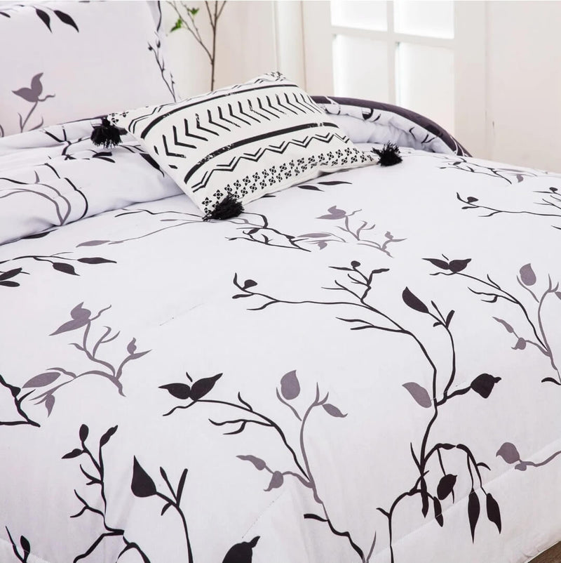 Black & White Floral Comforter Set-Quilt Set (3Pcs)