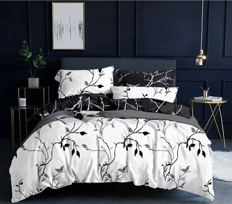 Black & White Floral Comforter Set-Quilt Set (3Pcs)