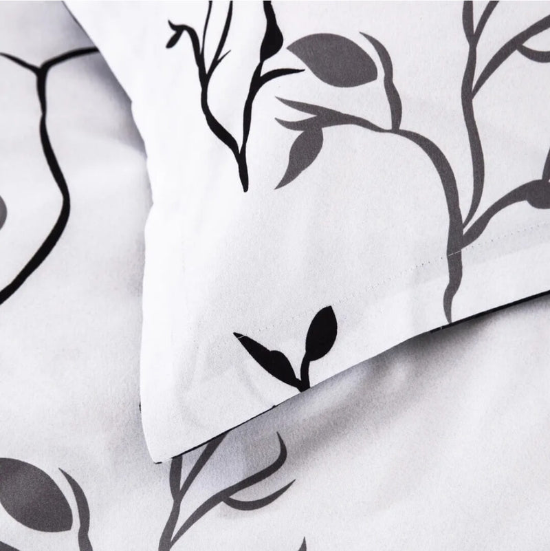 Black & White Floral Comforter Set-Quilt Set (3Pcs)