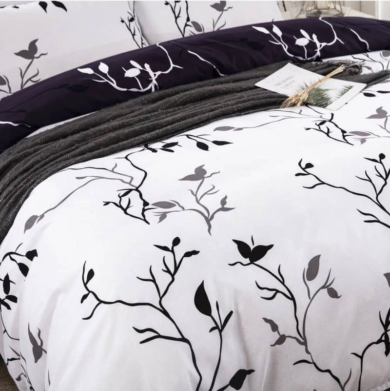 Black & White Floral Comforter Set-Quilt Set (3Pcs)
