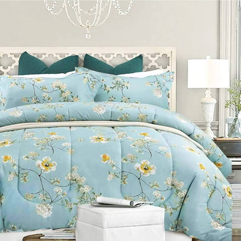 Sea Green Botanical Comforter Set-Quilt Set (3Pcs)