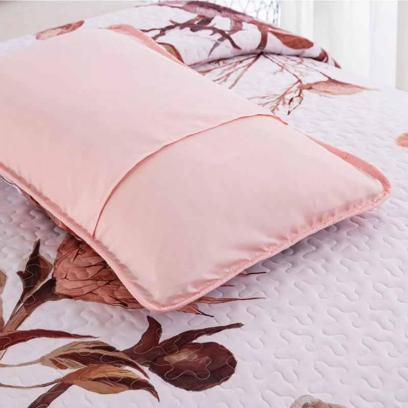 Baby Pink Floral Quilted Bedspread Coverlet Sets (3Pcs)