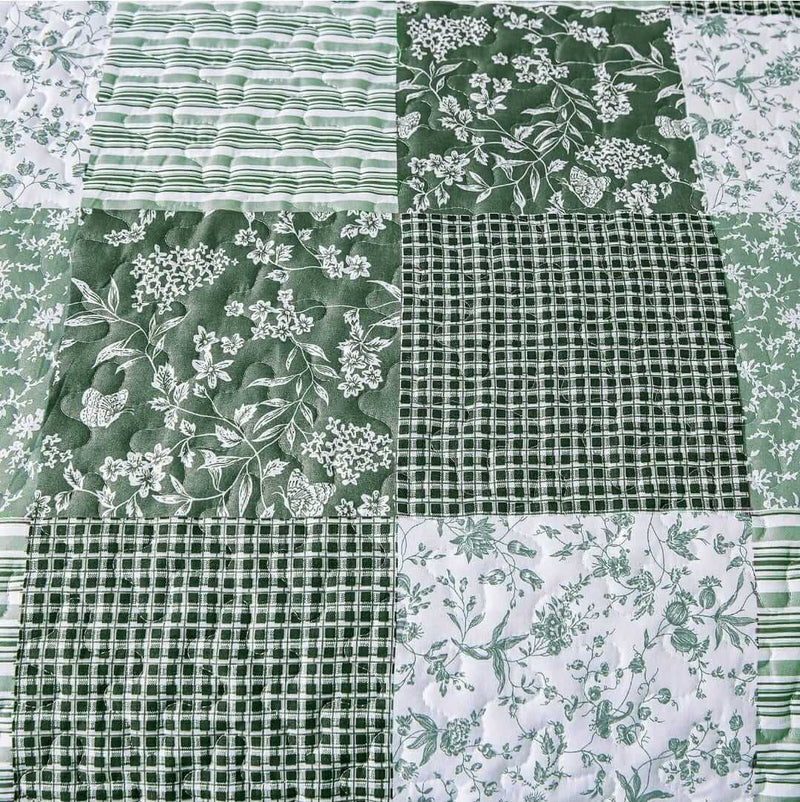 2025 Green Patchwork Quilted Bedspread Coverlet Sets (3Pcs)